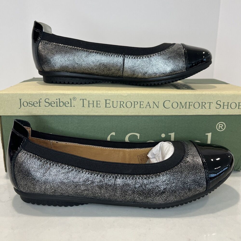 Josef Seibel Pippa Metallic Silver Cap Toe Comfort Ballet Flats EU 36 US 5.5 NEW